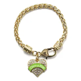 Gold Class of 2020 - Lime Green Pave Heart Charm Braided Bracelet