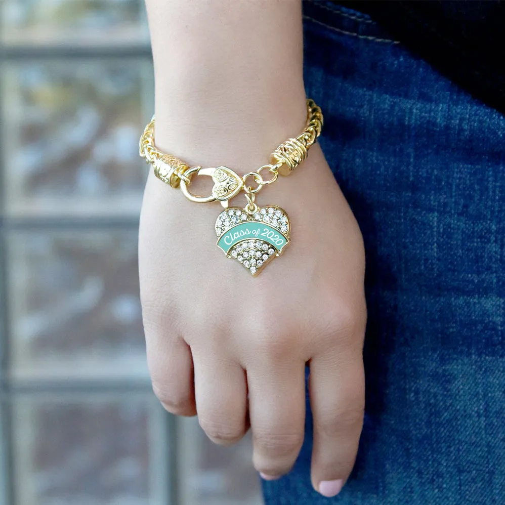 Gold Class of 2020 - Teal Pave Heart Charm Braided Bracelet