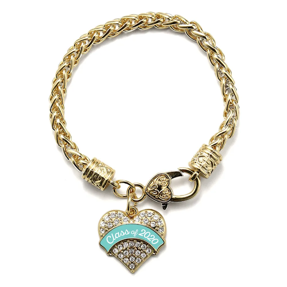 Gold Class of 2020 - Teal Pave Heart Charm Braided Bracelet