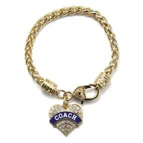 Gold Coach - Navy Blue and White Pave Heart Charm Braided Bracelet