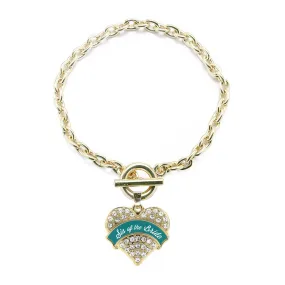 Gold Dark Teal Sis of Bride Pave Heart Charm Toggle Bracelet