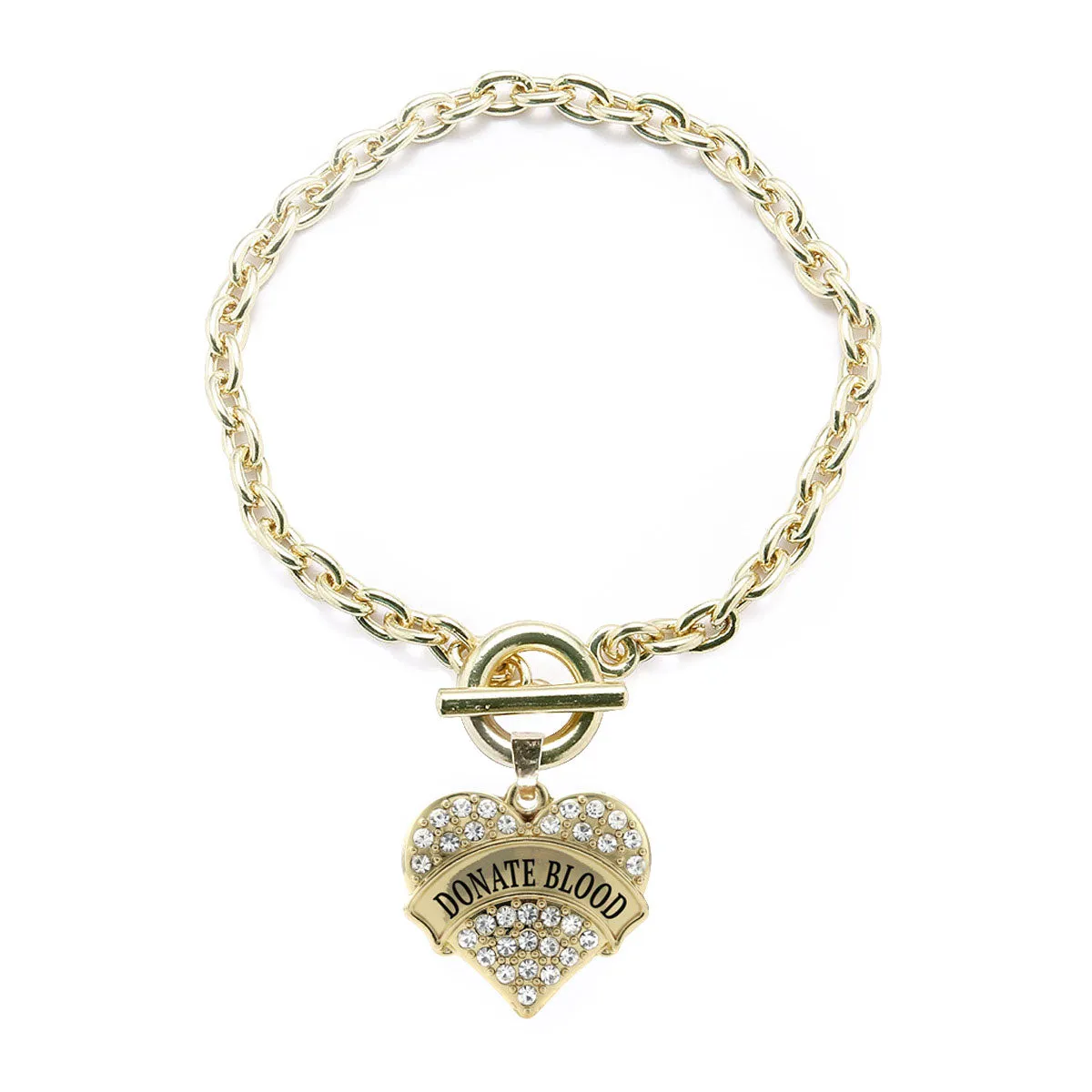 Gold Donate Blood Pave Heart Charm Toggle Bracelet