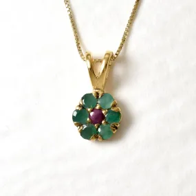 Gold Emerald Flower Pendant - Natural Emerald Necklace, May Birthstone Necklace