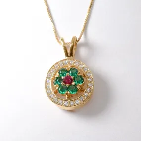 Gold Emerald Pendant - Flower Emerald Necklace - Green Cluster Necklace