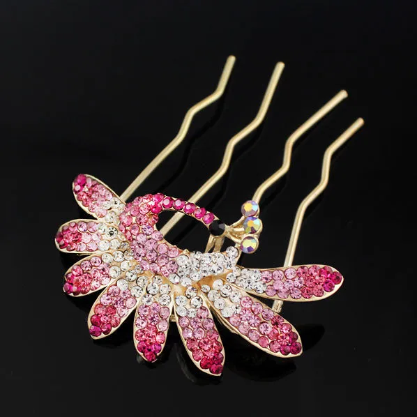 Gold Finish Rhinestone Peacock French Twist Up-do Comb