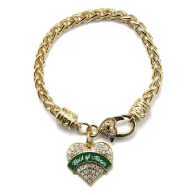 Gold Forest Green Maid of Honor Pave Heart Charm Braided Bracelet