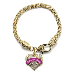 Gold Magenta Matron of Honor Pave Heart Charm Braided Bracelet