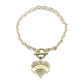 Gold Marigold Bride Pave Heart Charm Toggle Bracelet