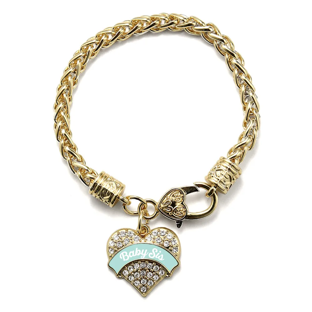 Gold Mint Baby Sister Pave Heart Charm Braided Bracelet