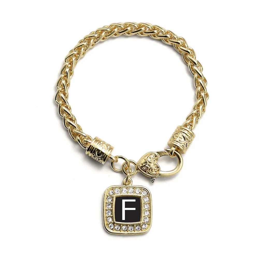 Gold My Initials - Letter F Square Charm Braided Bracelet