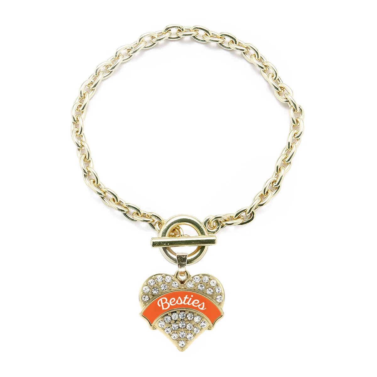 Gold Orange Besties Pave Heart Charm Toggle Bracelet