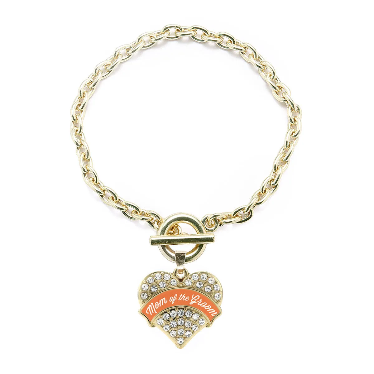 Gold Orange Mom of the Groom Pave Heart Charm Toggle Bracelet