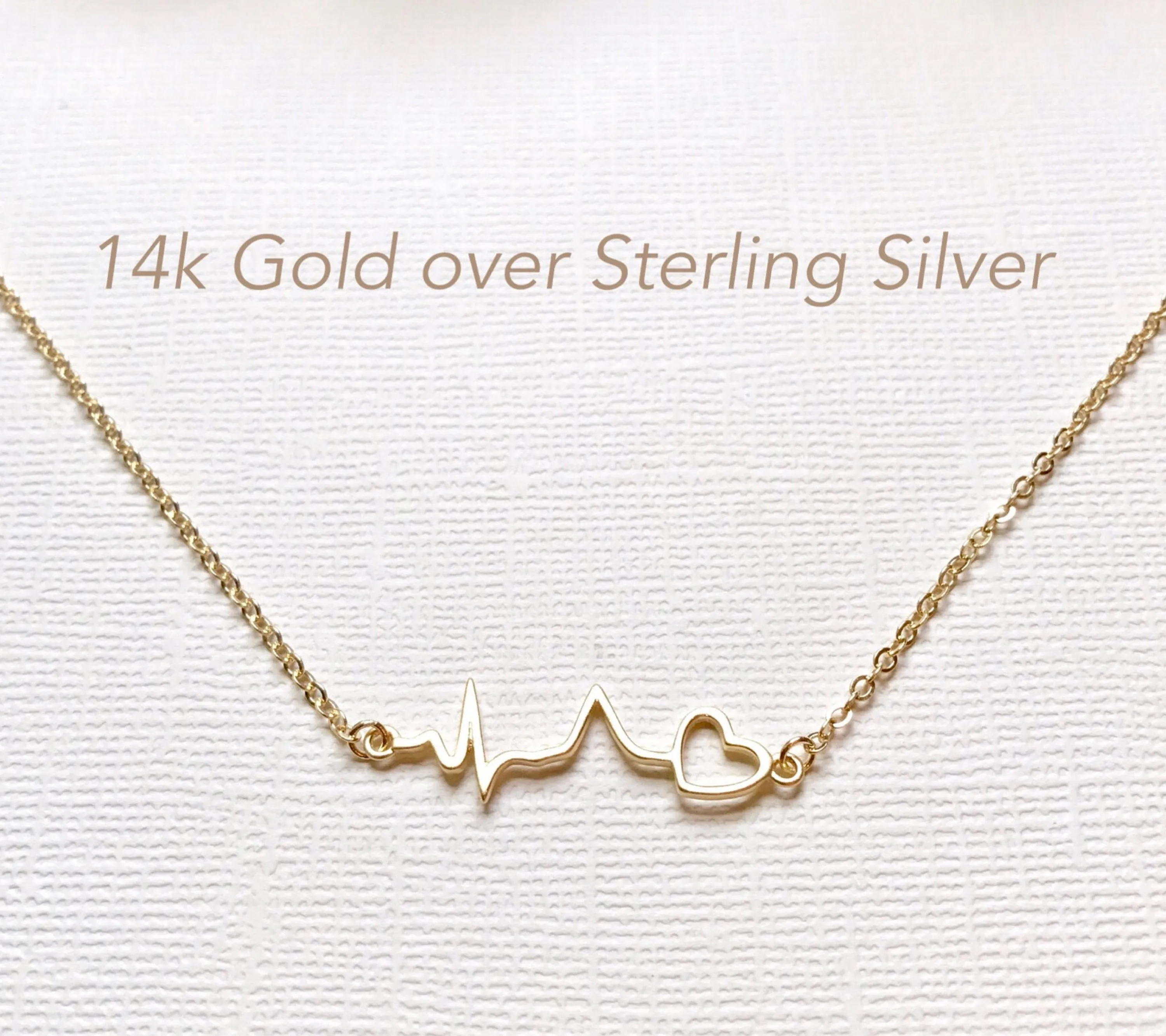 Gold over Sterling Silver heartbeat necklace, heartbeat necklace, EKG necklace, medical gifts, nurse necklace, doctor necklace, medical