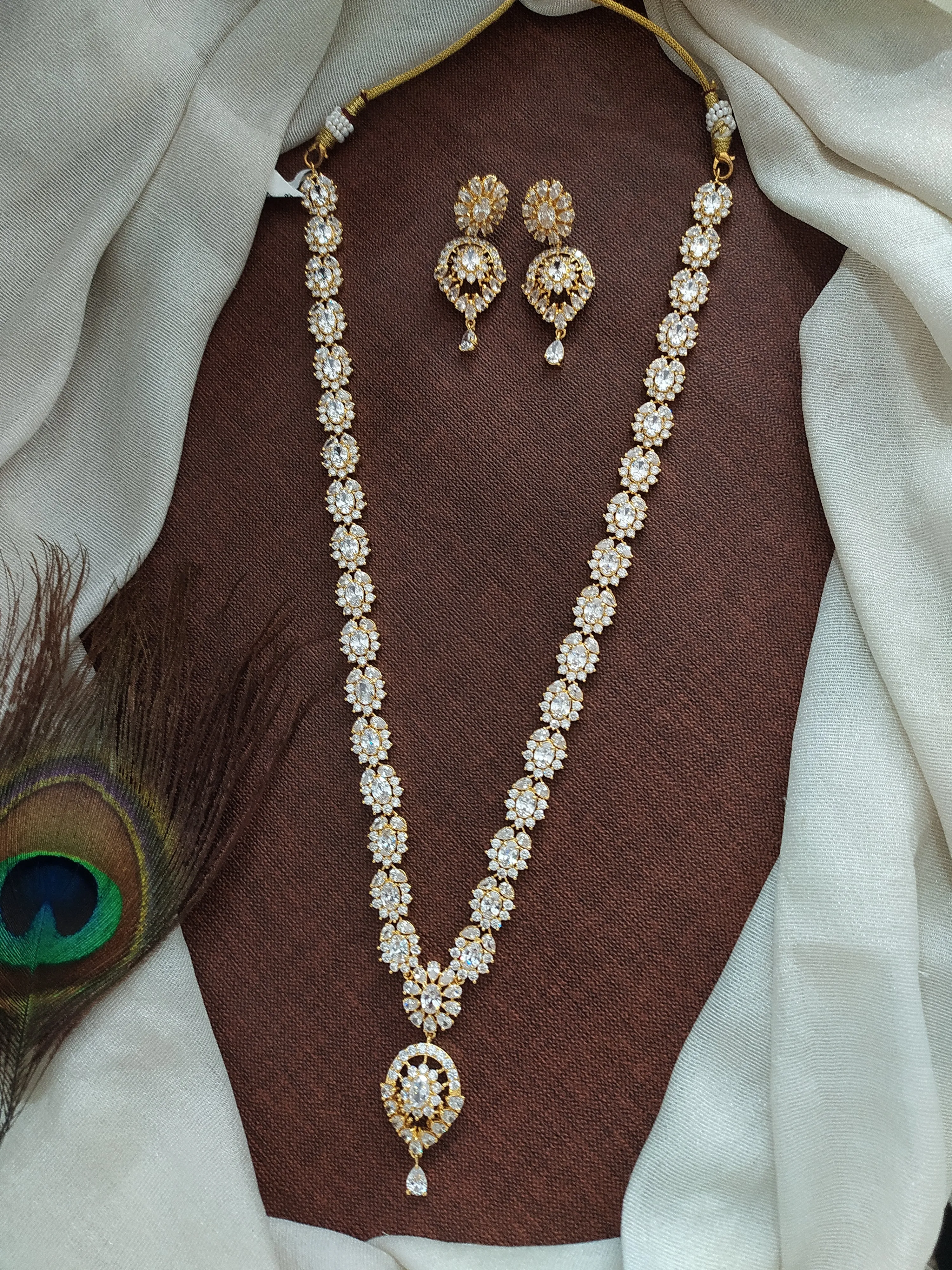 Gold-plated Floral Zircon Haram Set with Real Diamond-Look Stones in Pearls, White, Emerald, and Ruby