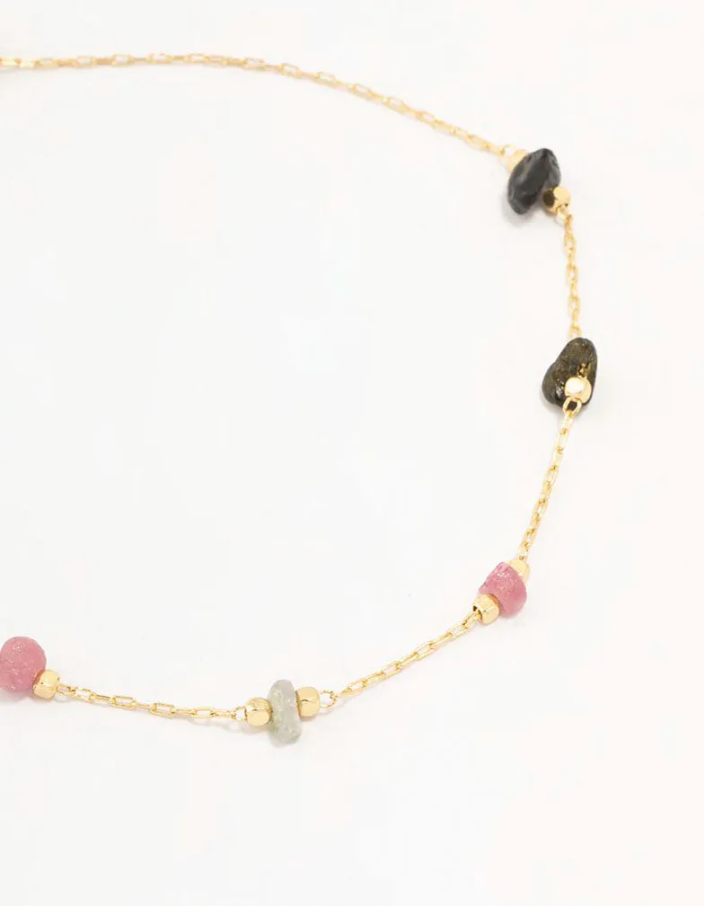 Gold Plated Semi Precious Station Toggle Bracelet