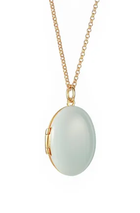 Gold Plated Sterling Silver Light Blue Enamel Locket Necklace