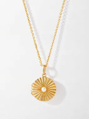 Gold radiant pearl locket necklace