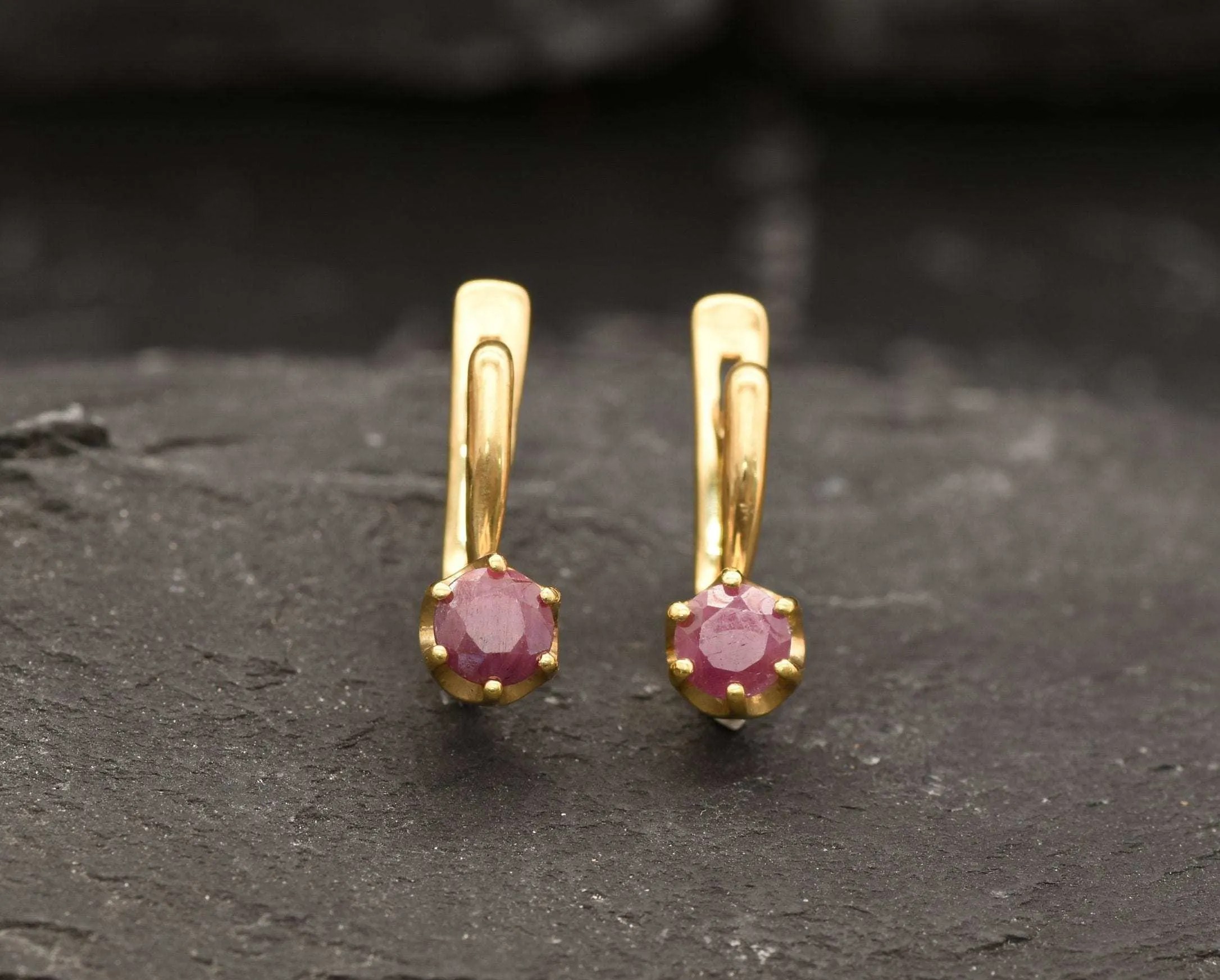 Gold Ruby Earrings - Natural Ruby Earrings, Gold Dainty Studs