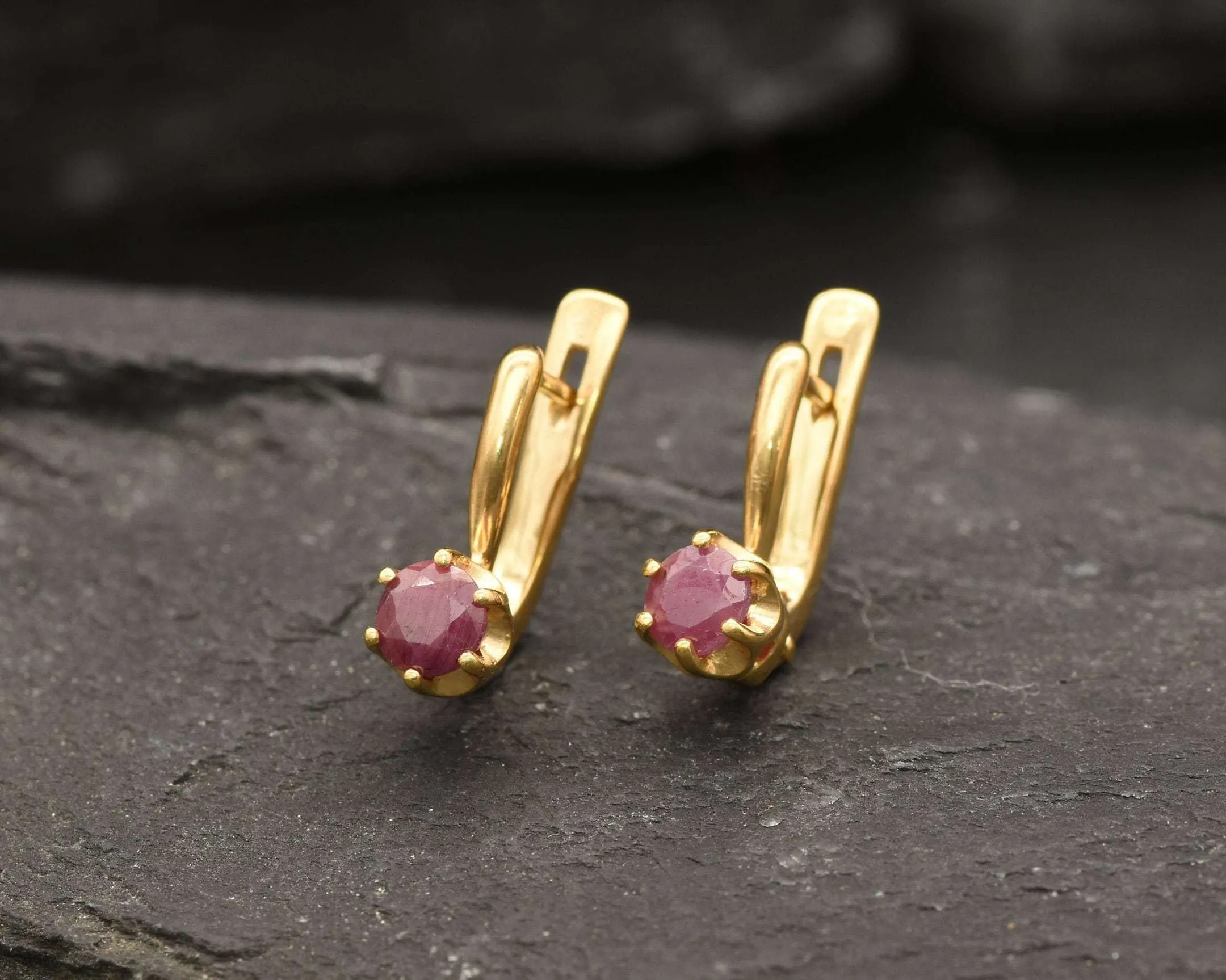 Gold Ruby Earrings - Natural Ruby Earrings, Gold Dainty Studs