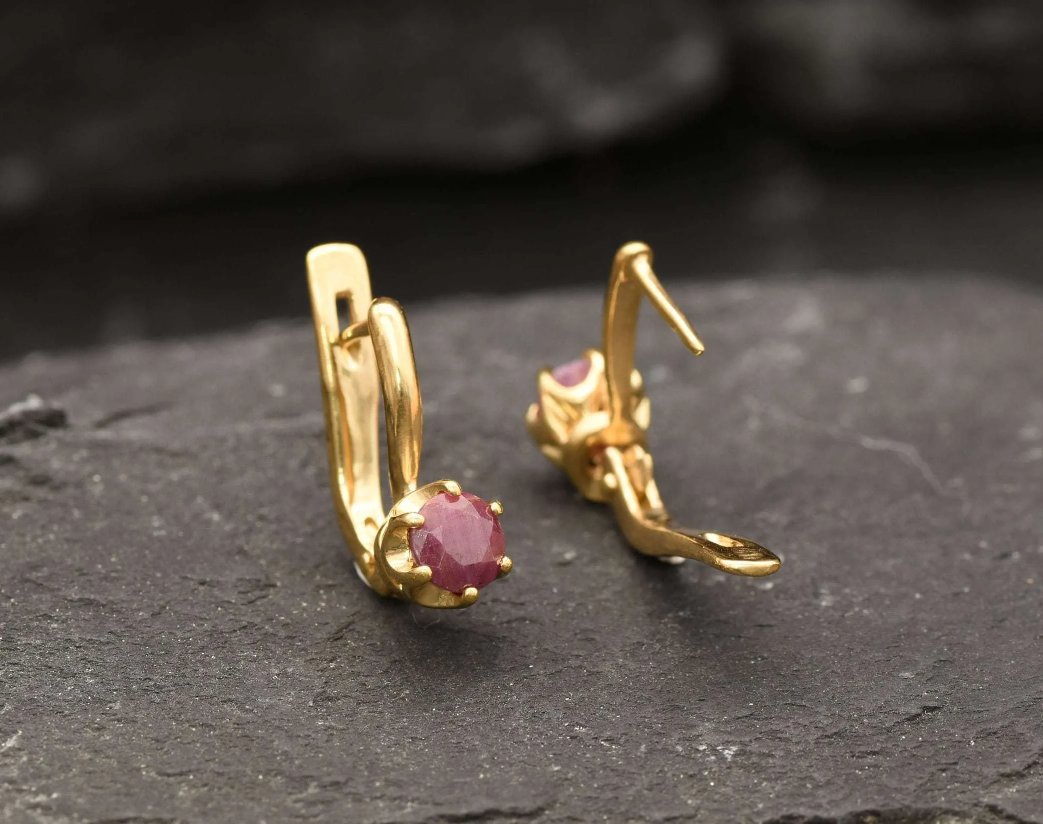 Gold Ruby Earrings - Natural Ruby Earrings, Gold Dainty Studs