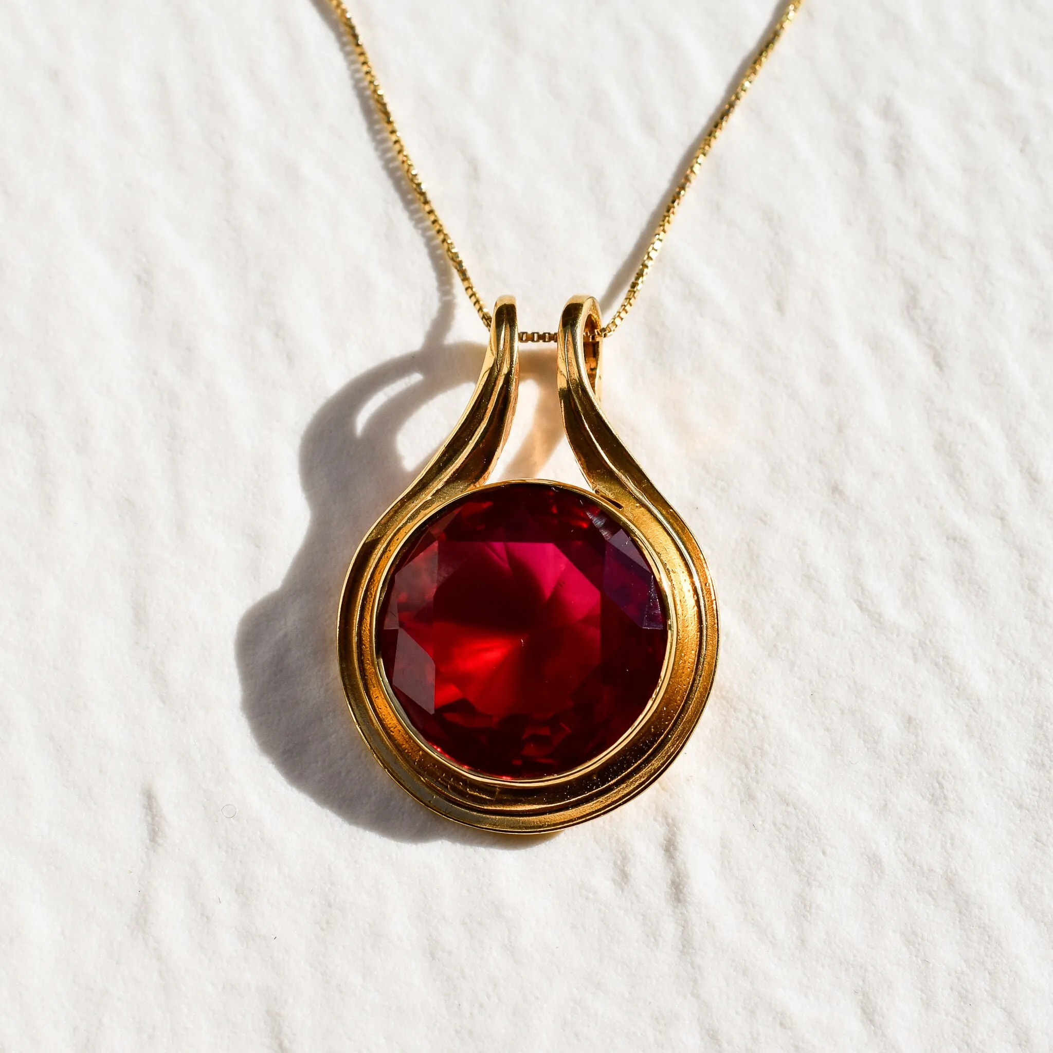 Gold Ruby Pendant - Large Red Necklace - Round Statement Necklace