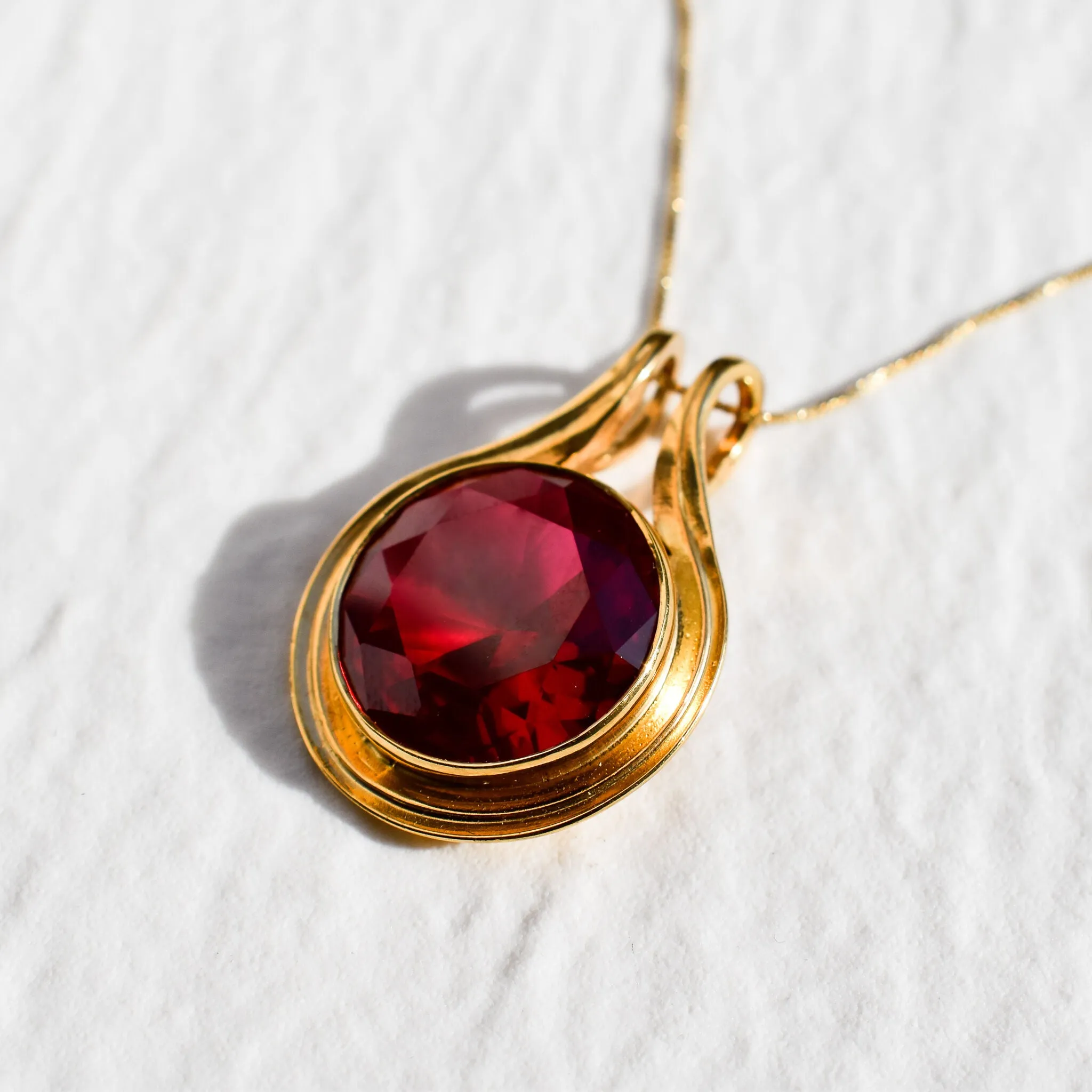 Gold Ruby Pendant - Large Red Necklace - Round Statement Necklace