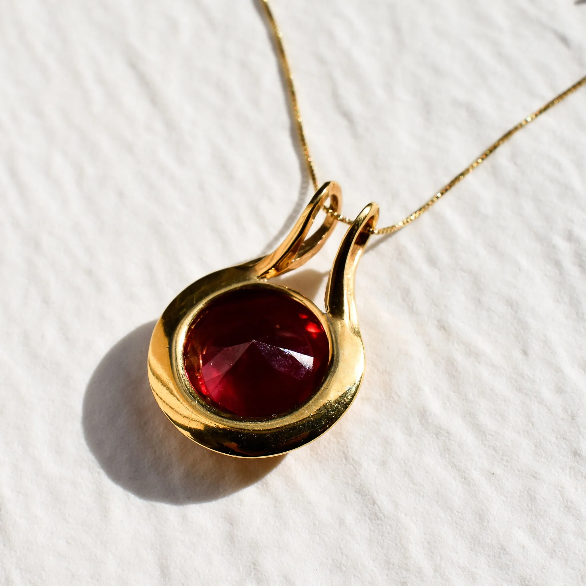 Gold Ruby Pendant - Large Red Necklace - Round Statement Necklace