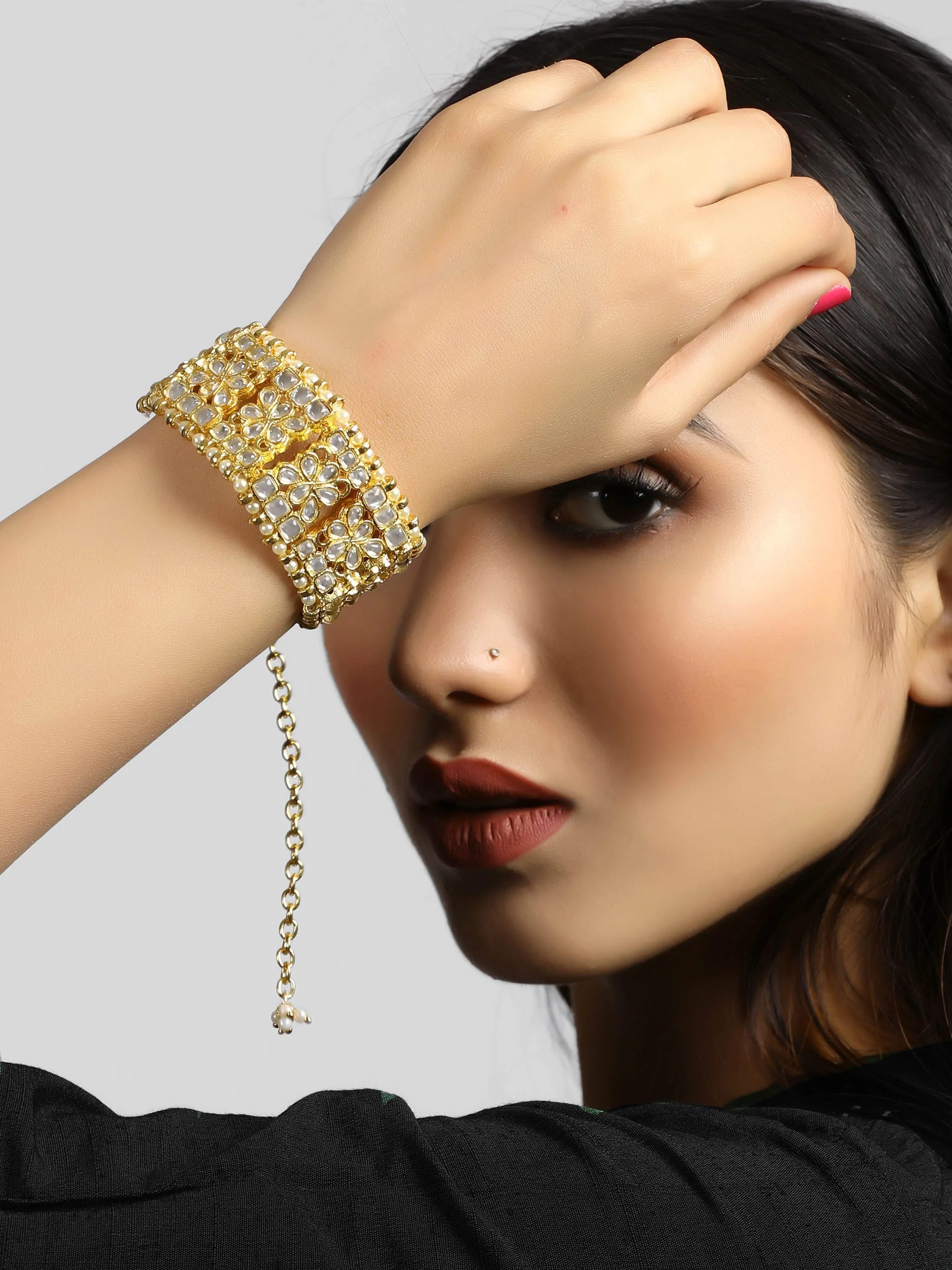 Gold Tone Kundan Studded Handcrafted Bracelet