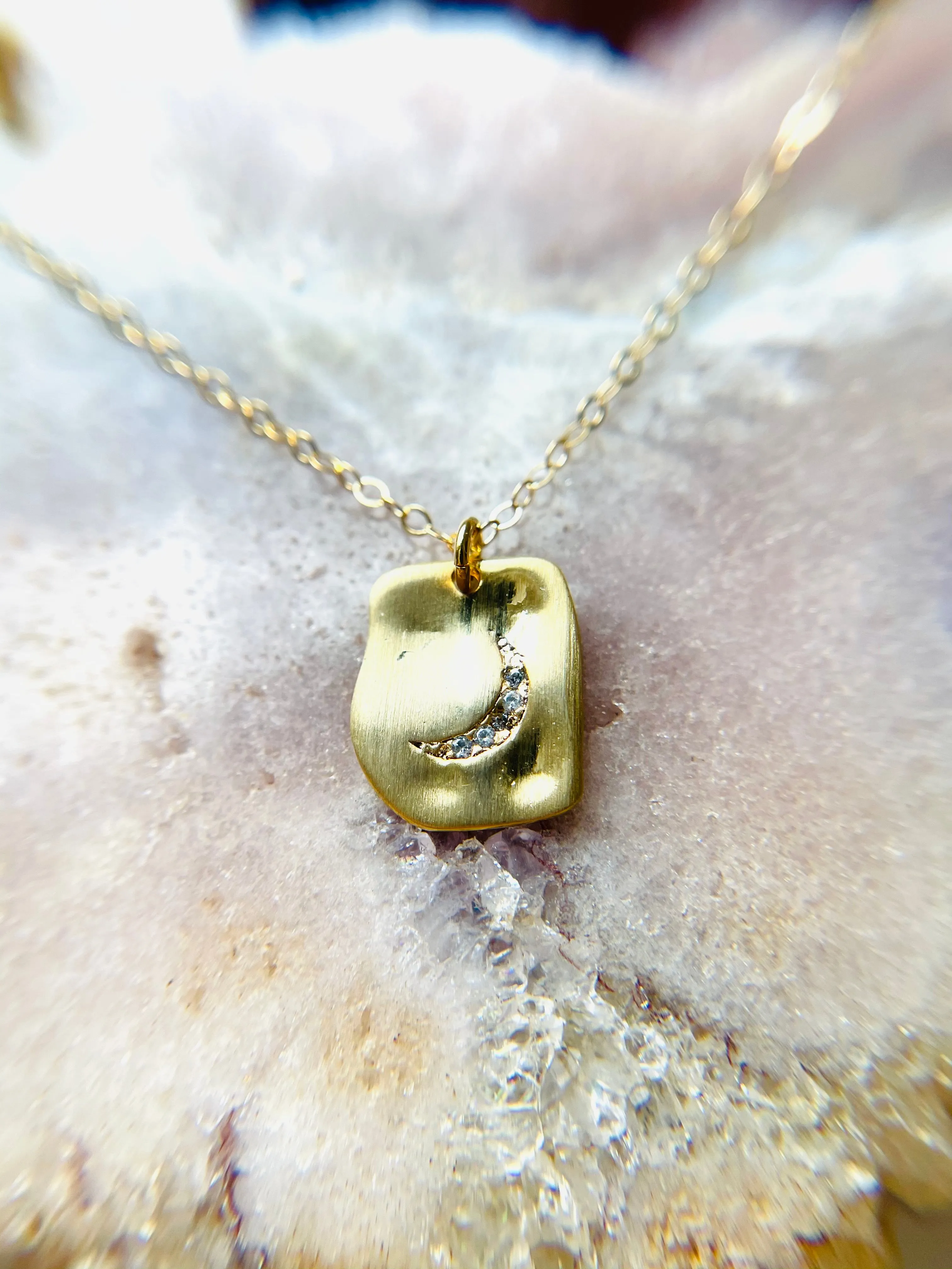 Gold vermeil moon charm on 14kt gold filled chain - layering necklace