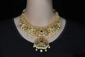 Graceful Premium Cz Ruby Peacock Necklace