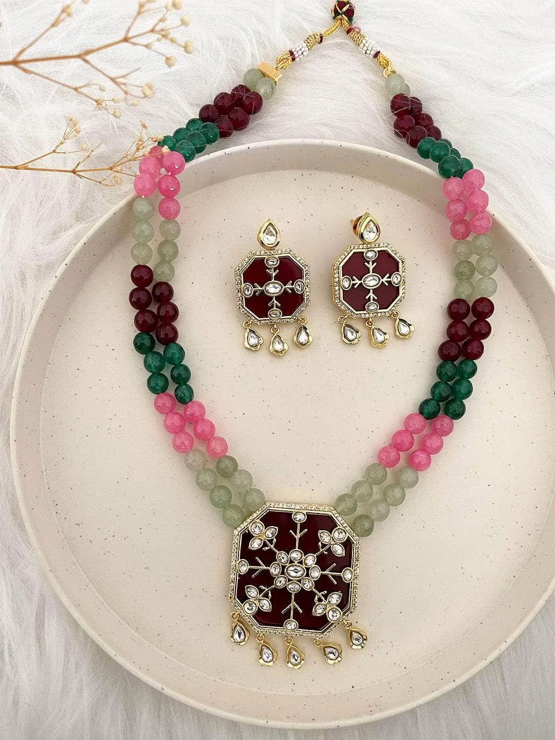 Handmade Mala Kundan Necklace Set