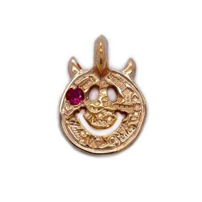 Happy Face Graffiti with Horns Charm with Ruby 18k Rose Plated