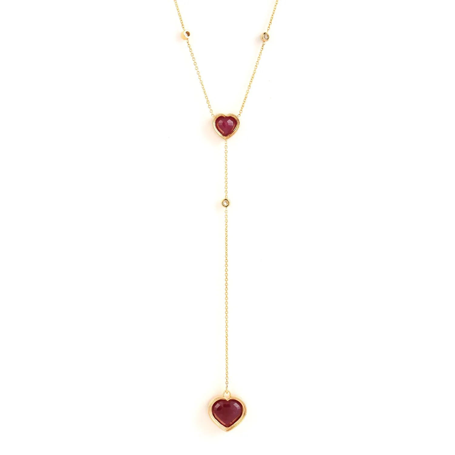 Heart Bezel Set Ruby Natural Diamond 18K Yellow Gold Princess Necklace Jewelry For Wedding