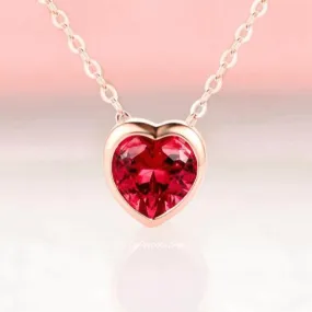 Heart Ruby Necklace- 14K Rose Gold Vermeil