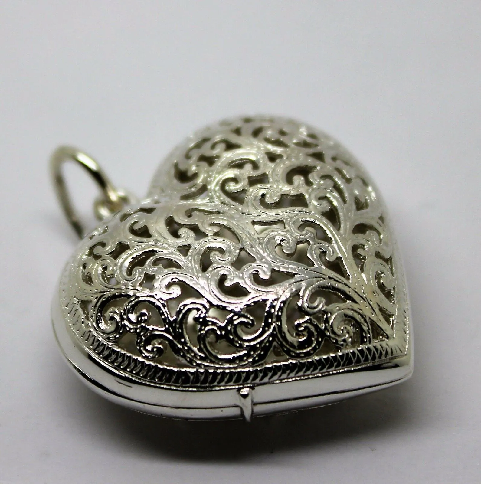 Heavy Genuine Sterling Silver Filigree Heart Pendant Locket