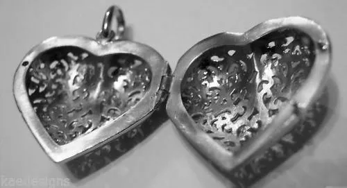 Heavy Genuine Sterling Silver Filigree Heart Pendant Locket