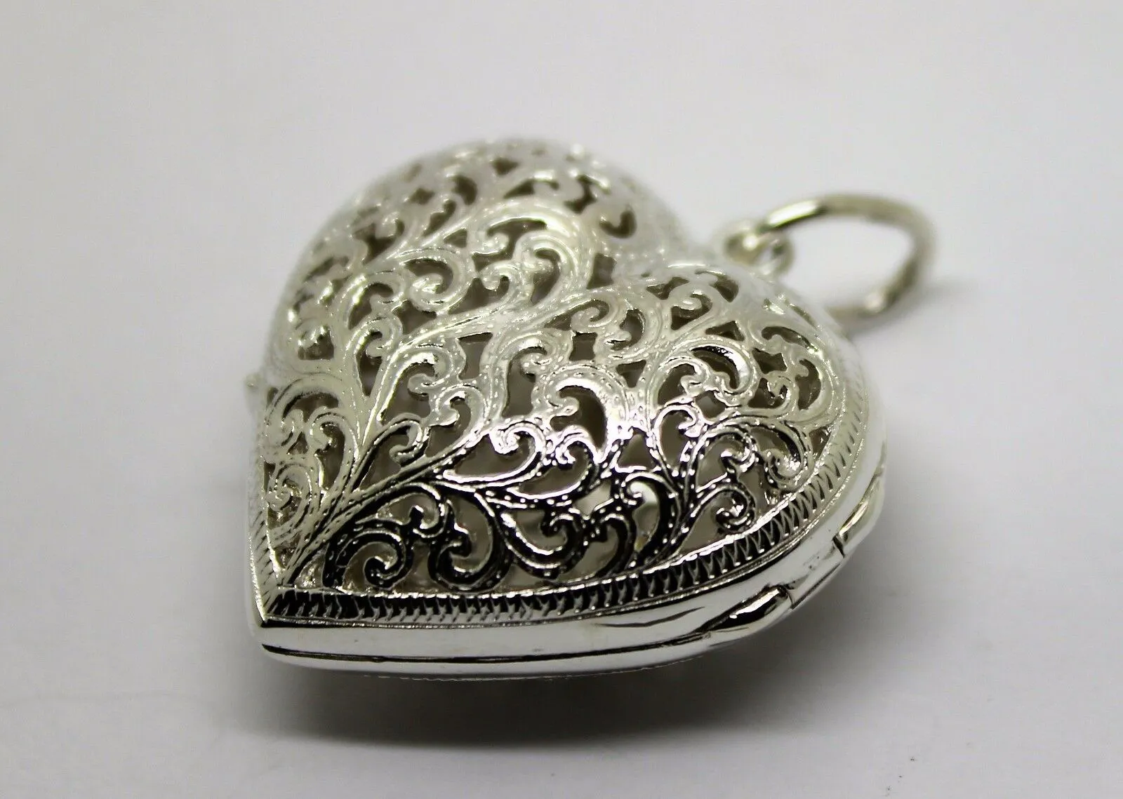 Heavy Genuine Sterling Silver Filigree Heart Pendant Locket