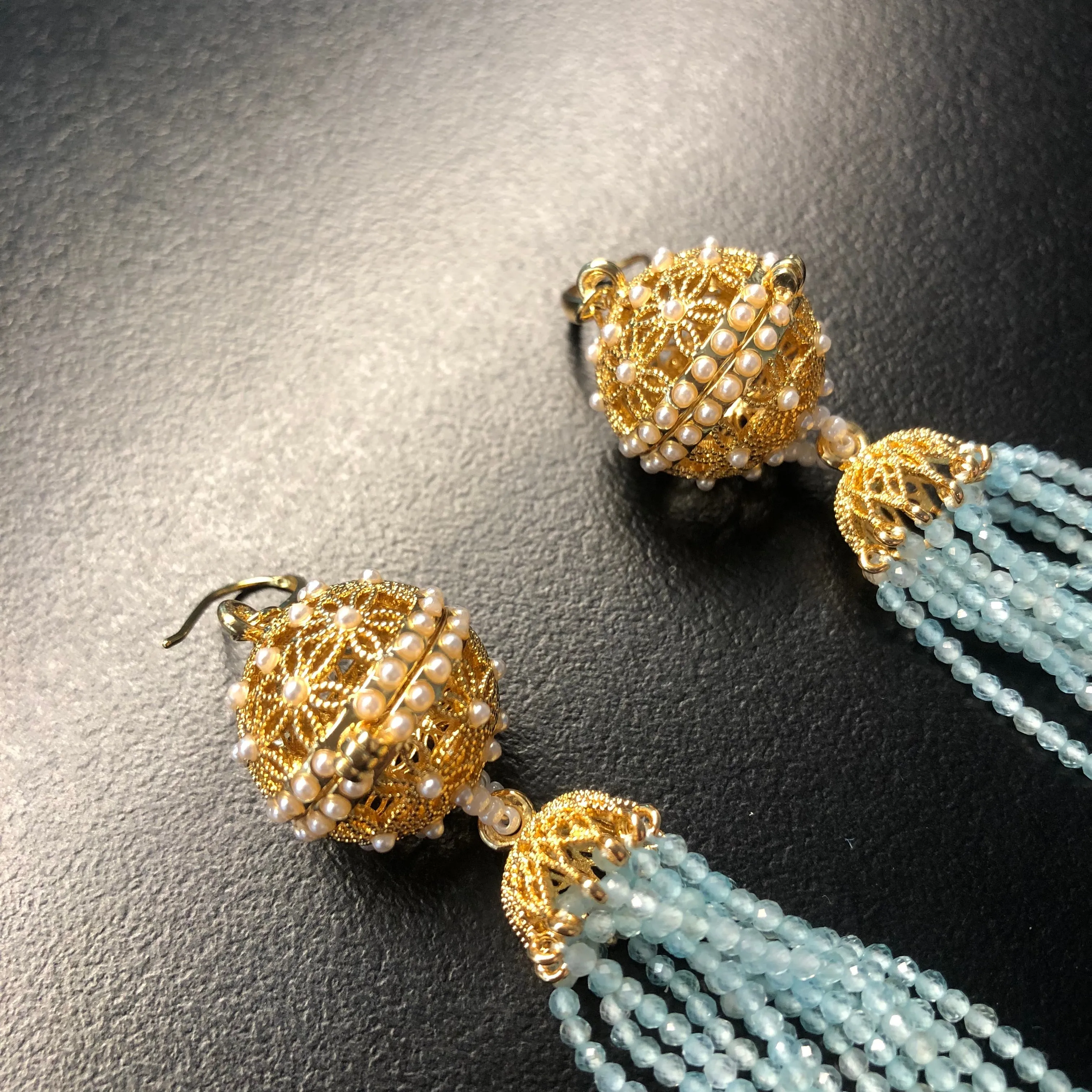 Herbal Locket Crystal Tassel Earrings - Aquamarine