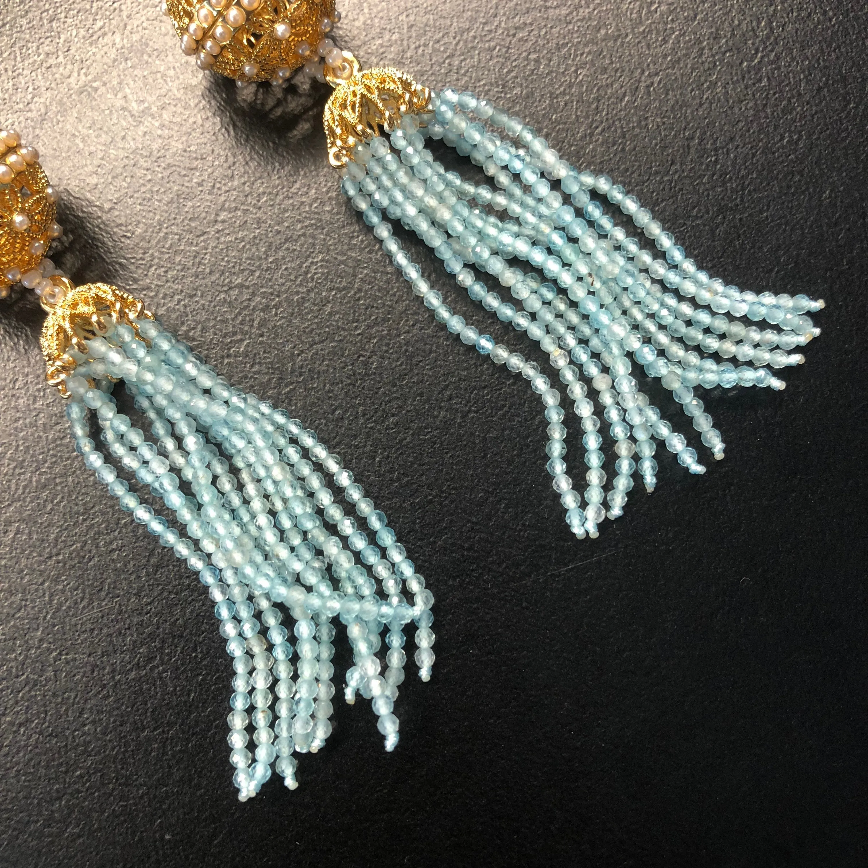 Herbal Locket Crystal Tassel Earrings - Aquamarine