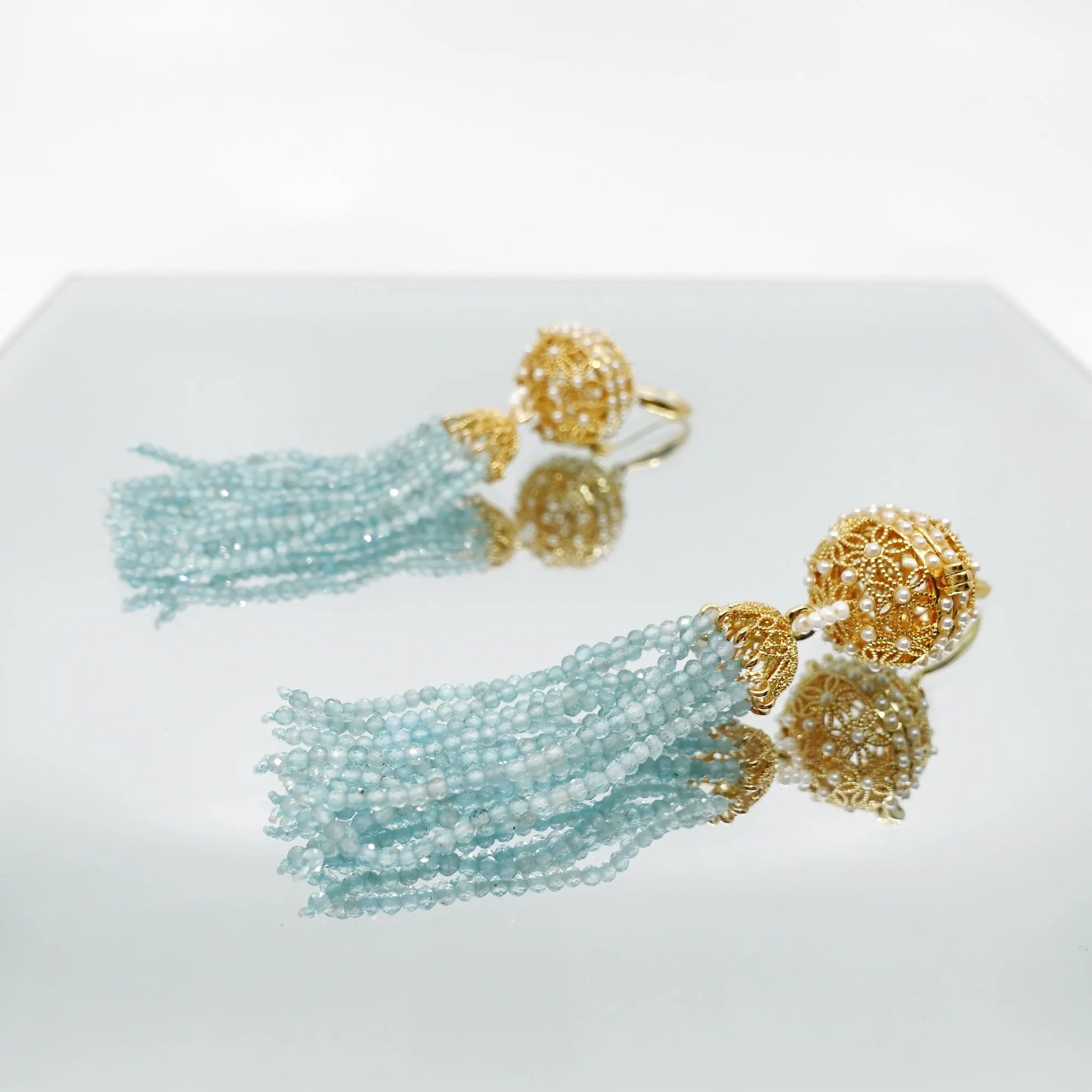 Herbal Locket Crystal Tassel Earrings - Aquamarine