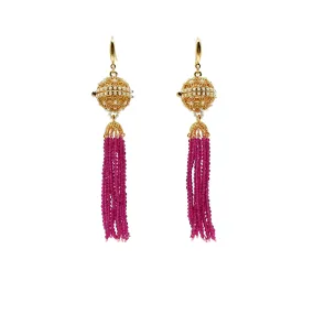 Herbal Locket Crystal Tassel Earrings - Fuchsia Zirconia