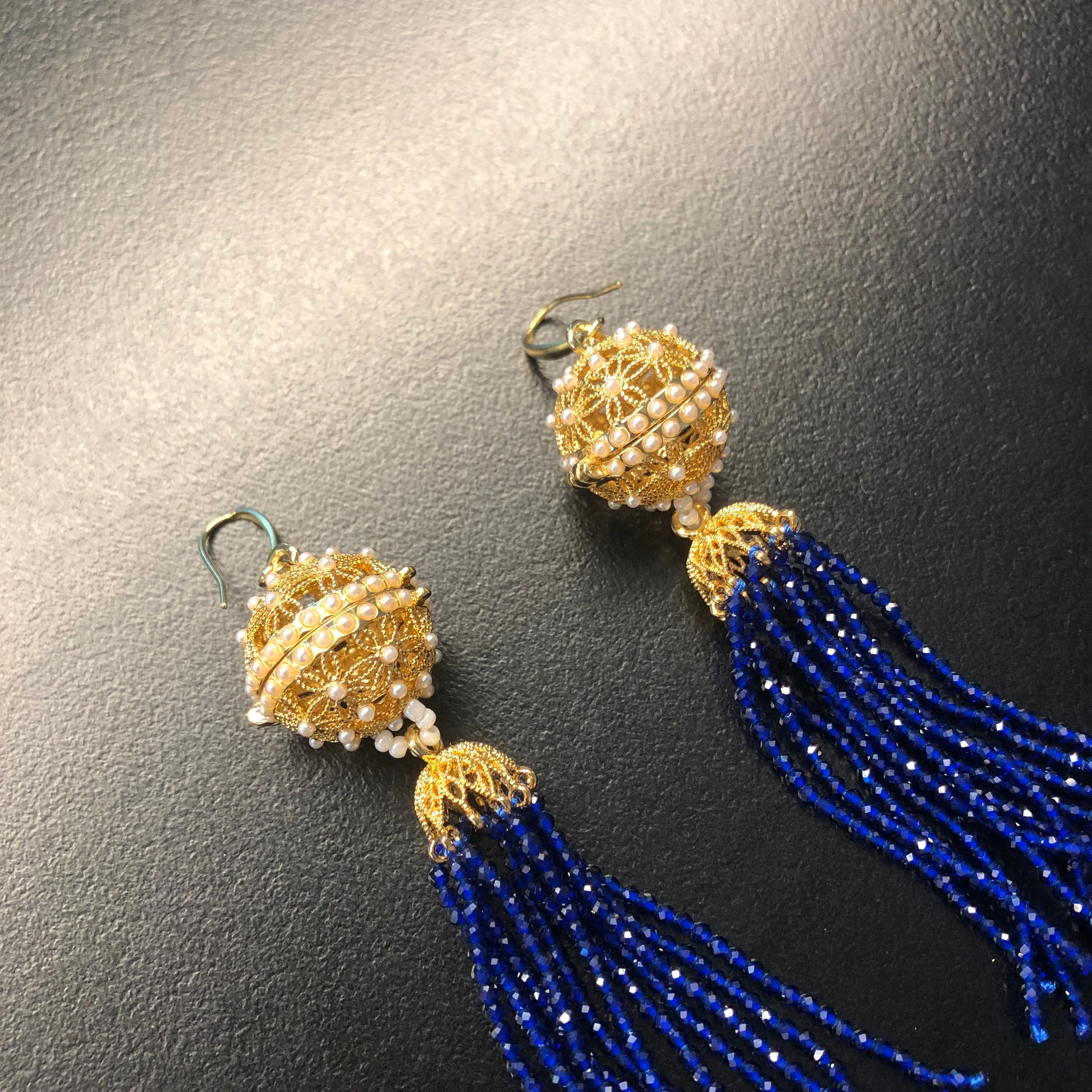 Herbal Locket Crystal Tassel Earrings - Lapis Spinel