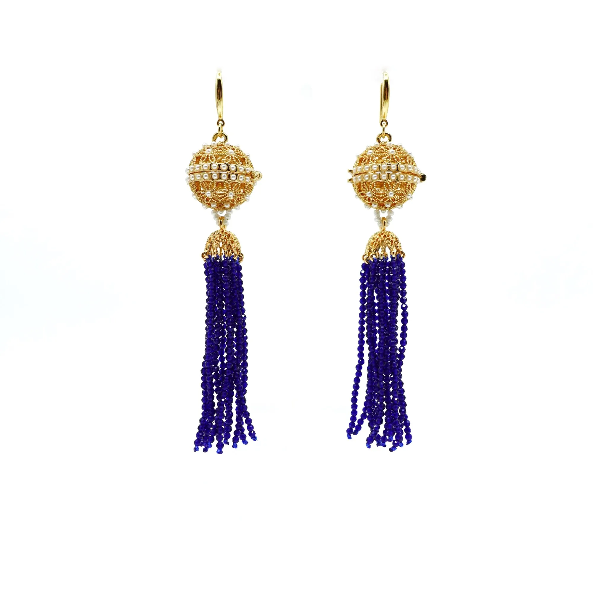 Herbal Locket Crystal Tassel Earrings - Lapis Spinel