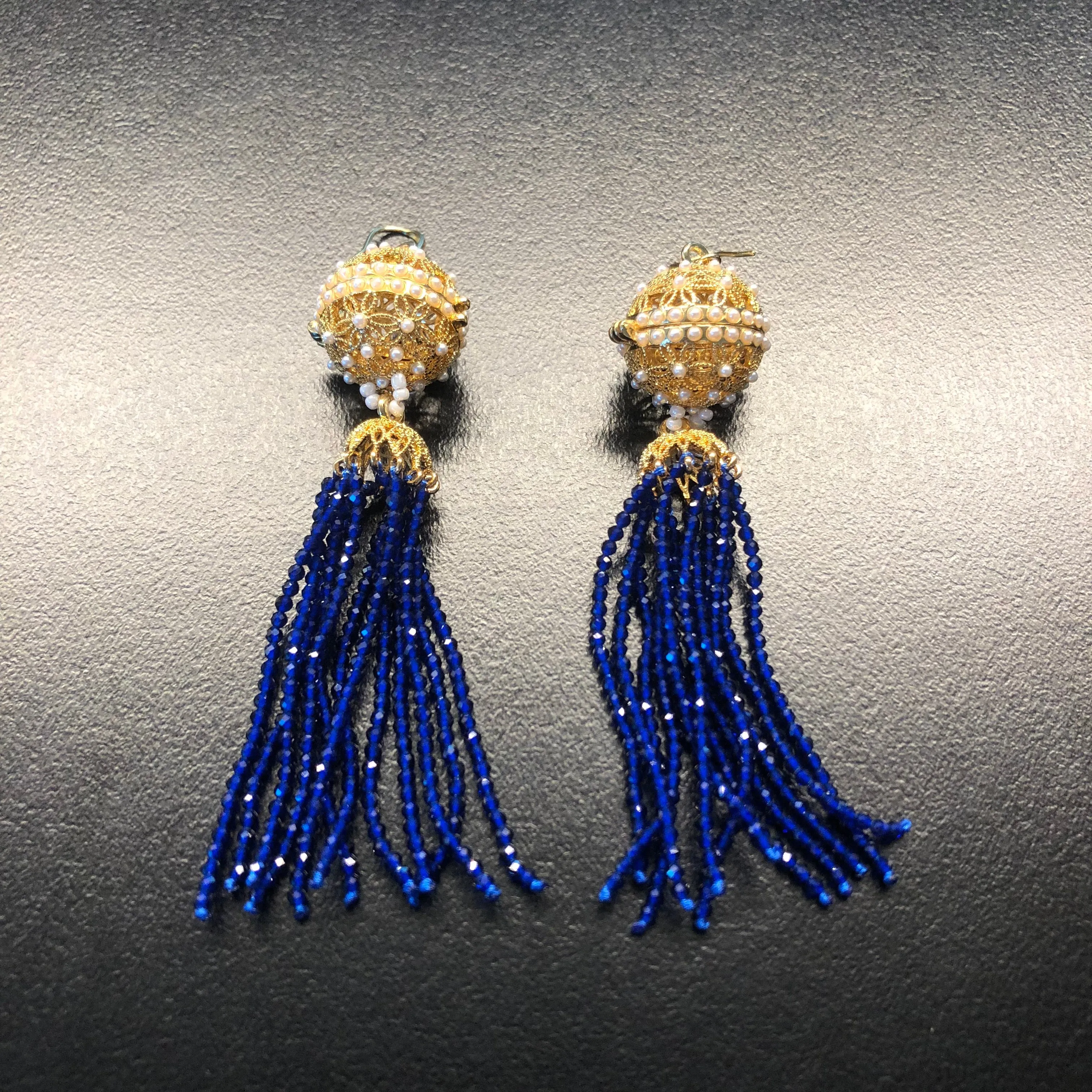 Herbal Locket Crystal Tassel Earrings - Lapis Spinel