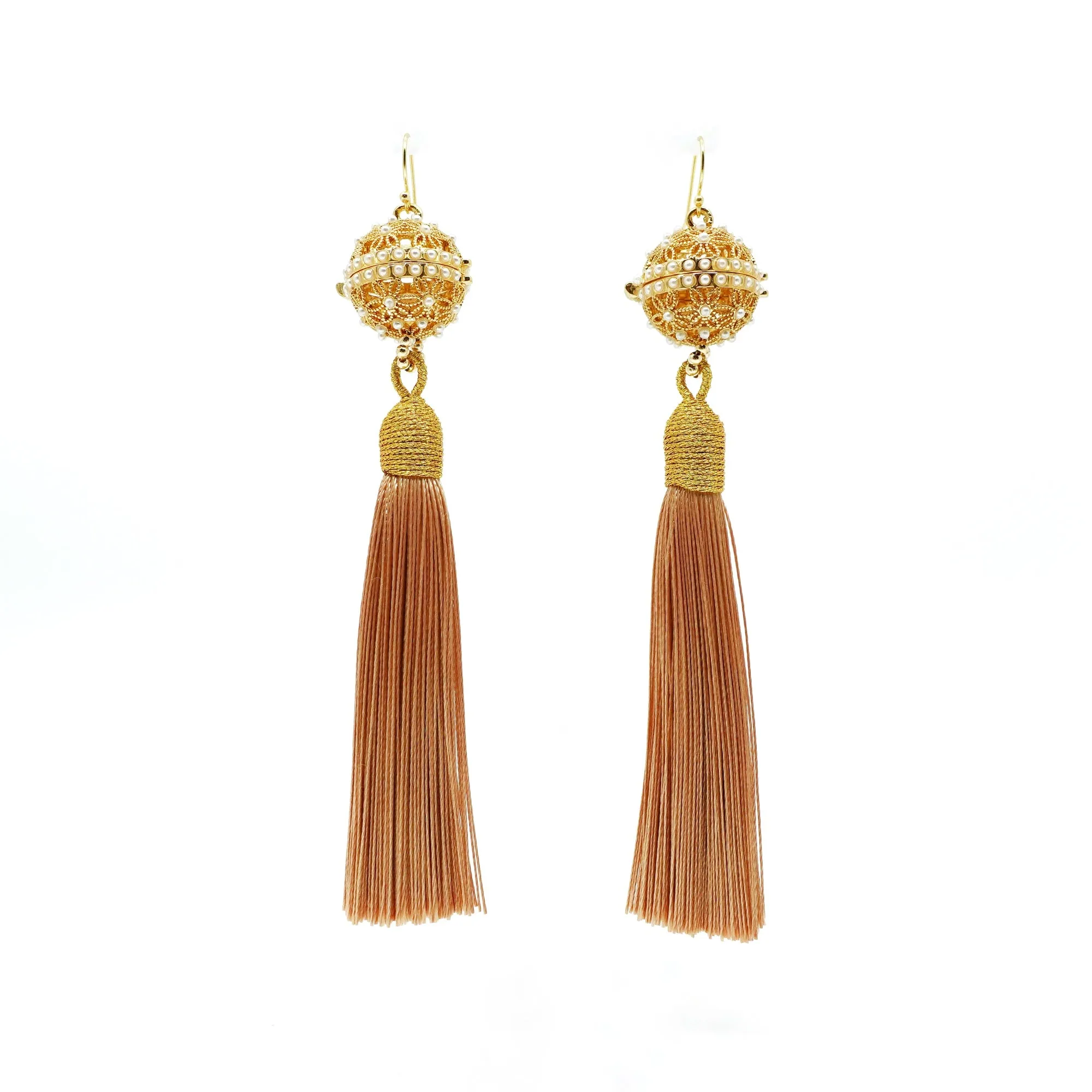 Herbal Locket Silk Tassel Earrings - Light Chocolate