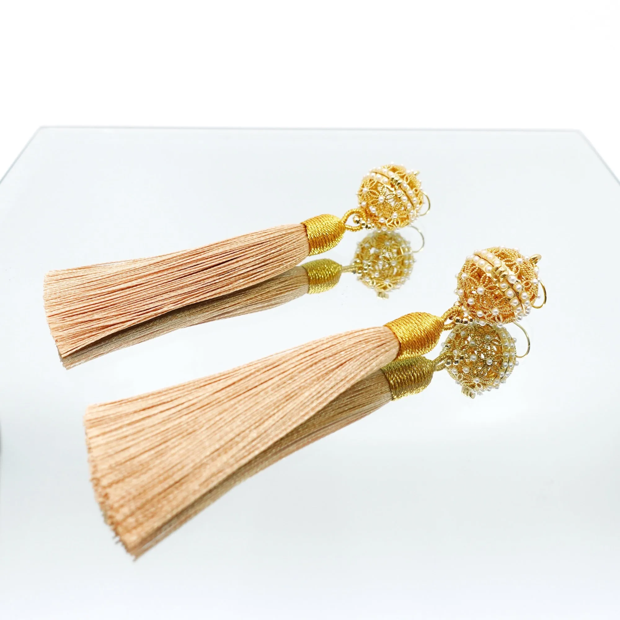 Herbal Locket Silk Tassel Earrings - Light Chocolate