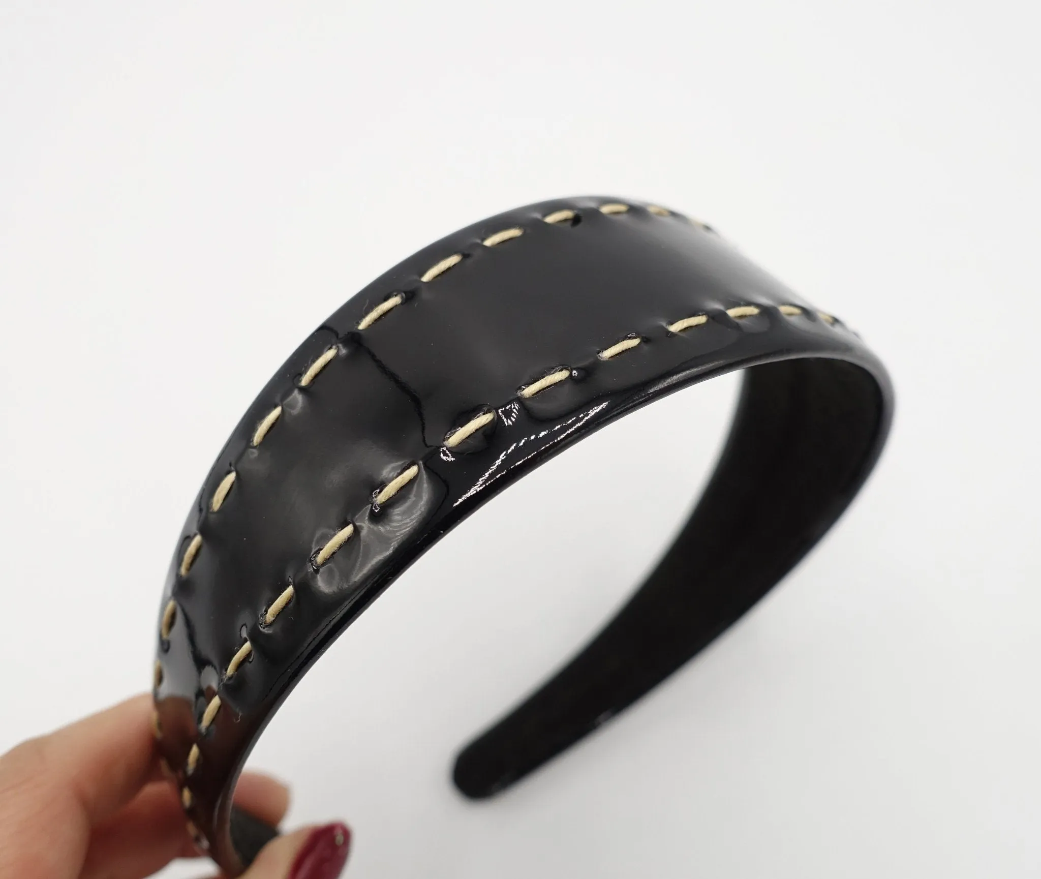 high gloss PU headband double stitch hairband for women