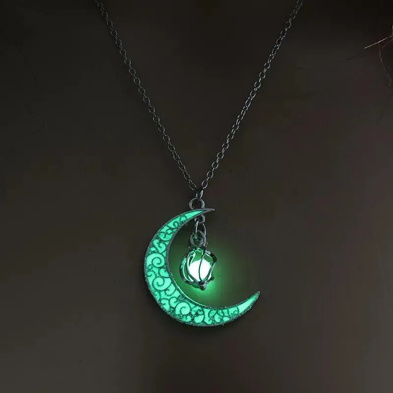 Illuminating Crescent Moon Pendant Necklace