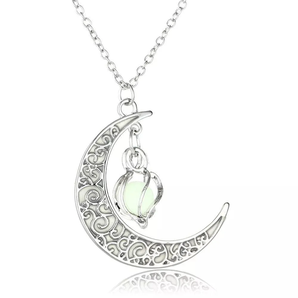 Illuminating Crescent Moon Pendant Necklace