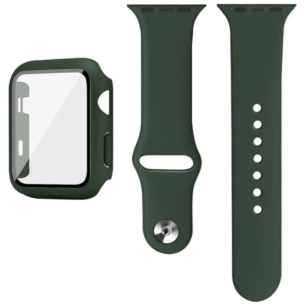 IMAK Apple Watch Series 3/2/1 38mm silicone cover with watch strap   tempered glass - Dark Green